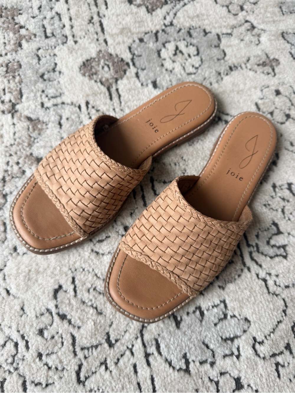 Joie Brown Woven Leather Slide Sandals